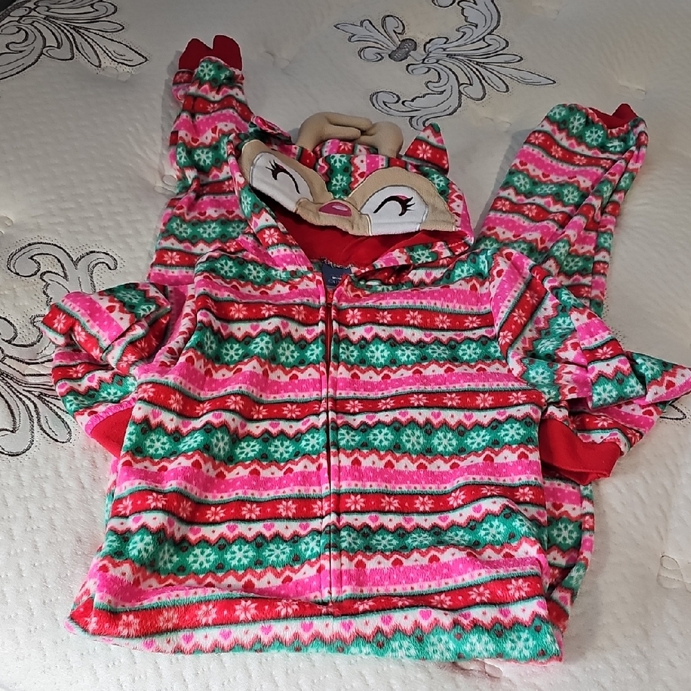 Cozy Kids Pajamas with Reindeer Hood - Pink and Green
